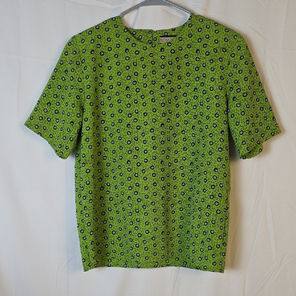 Vintage Notations Floral Lime Green Floral Short Sleeved Blouse